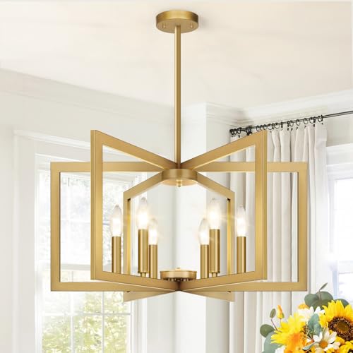 25" 61" Height Adjustable Modern Gold Chandelier for Dining Room (6 Count)