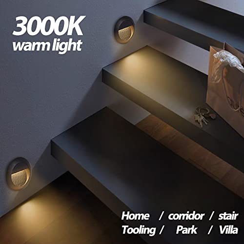 3W LED Recessed Step Light Warm White 120V IP65 Waterproof Black (4 Count)