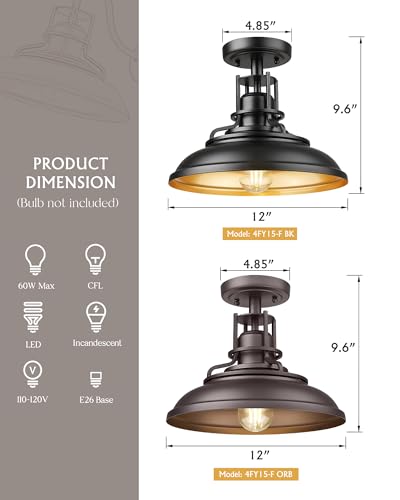 Farmhouse Semi Flush Outdoor Ceiling Light