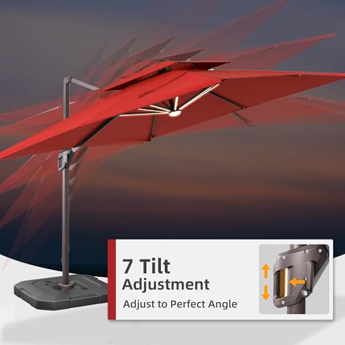 9x12 FT Patio Cantilever Outdoor Umbrella with Base and LED Lights