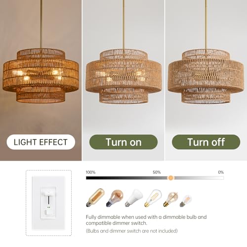 17.7" Rattan Chandelier for Dining Room