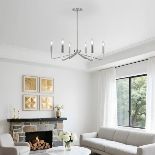 6 Light Brushed Nickel Candle Chandelier for Dining Room