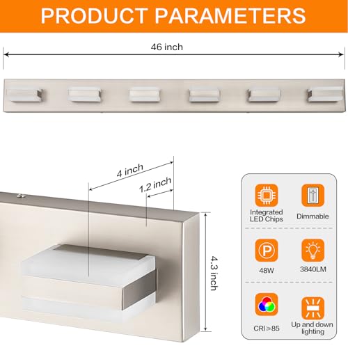 LED Modern Bathroom Vanity Lights Over Mirror Fixture Brushed Nickel Vanity Light 6 Light LED Nickel Wall Light ETL Listed