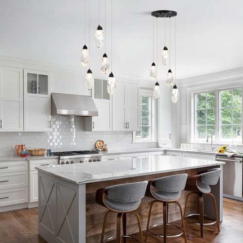 5 Light Black Crystal Chandelier Teardrop Dimmable Pendant Light