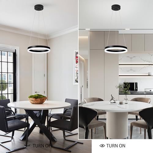12" Black Led Ring Chandelier Ring Modern Led Chandelier Modern Pendant Lights Adjustable Height Light Contemporary Light Fixture for Kitchen Island Bedroom Dining Room Living Room