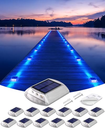 Blue Solar Dock Lights for Outside IP68 Waterproof Led 12 Pack (12 Count)