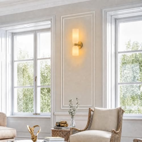 Gold Wall Sconces with Milky White Glass