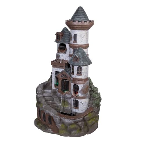 USA1368 Outdoor Floor Tiered Fairy Castle Water Fountain with Color Changing LED Lights