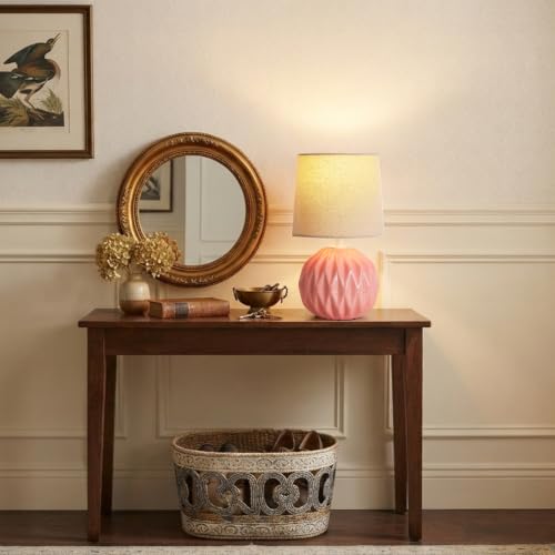 Pink Ceramic Table Lamp with Linen Shade