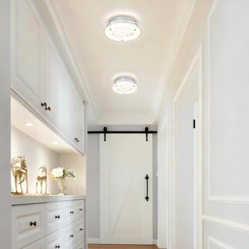 Crystal Ceiling Light Fixture Dimmable Modern Kitchen Light Fixtures LED 11" Crystal Flush Mount Ceiling Light Fixture for Bathroom Hallway Foyer Entrance Laundry Room Closet