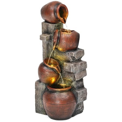 AUTODAYA 31.5" H Outdoor Water Fountain with LED Lights