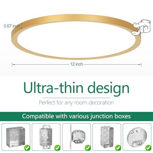 12 Inch LED Flush Mount Ceiling Light Fixture (2 Count)