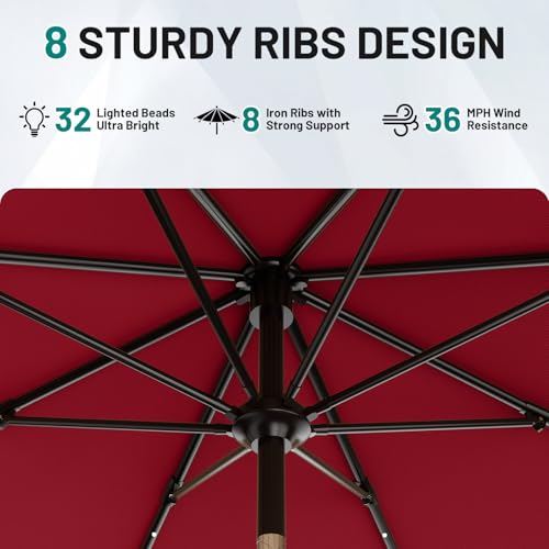 9FT Patio Umbrella with Solar Lights