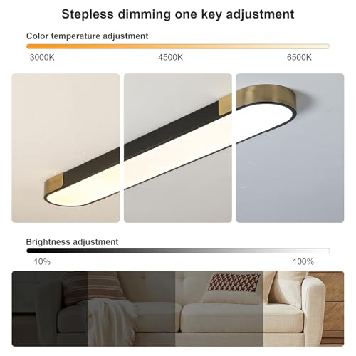 4FT LED Light Fixture 60W Dimmable Led Ceiling Light Black and Gold Flush Mount Ceiling Light Modern Light Fixtures Ceiling for Kitchen Closet Garage Office Hallway
