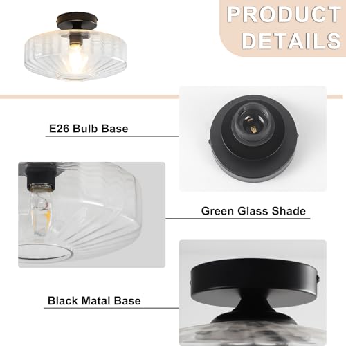 11.8" Clear Glass Ceiling Lights Retro Small Semi Flush Mount Ceiling Light