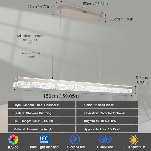 59" Gold Linear Dimmable Modern LED Chandelier Pendant Light