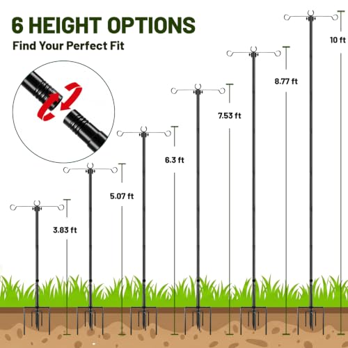 6 Pack Outdoor String Light Poles 10 ft with Detachable Side Crossbars