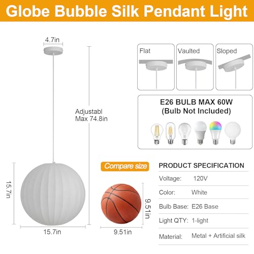 Globe Silk Pendant Light 15.7in Large