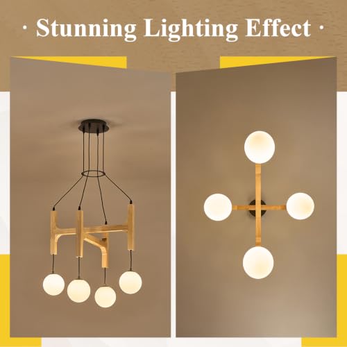 Natural 4 Light Wooden Chandelier with Milk Glass Globe L24 Inch