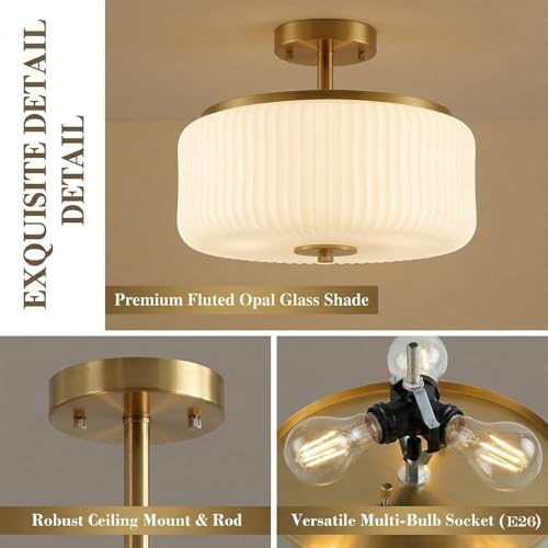 3 Light Gold Semi Flush Mount Ceiling Light