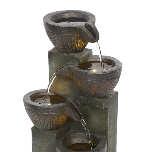 14" Tall Stoned Jar Water Fountain with Cascading LED Lights