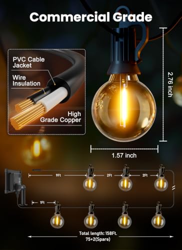 158FT 77LED Solar String Lights Outdoor with Remote & USB Port (158 Foot)