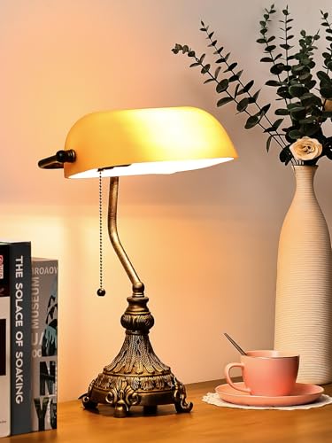 Vintage Amber Glass Bankers Desk Lamp