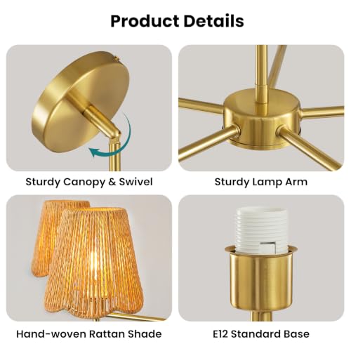 Rattan Chandelier for Dining Room Gold Boho Chandelier for Bedroom