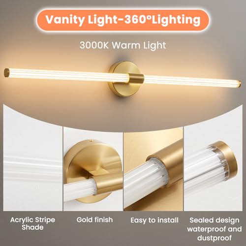 Gold Bathroom Vanity Lights 39" Long LED Vanity Light Bar
