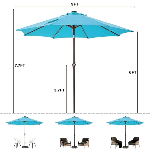9' Patio Umbrella Outdoor Umbrella with lights Patio Light Blue