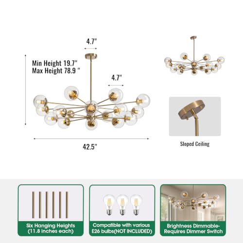 42.5″ Gold Sputnik Chandeliers for Dining Room Light Fixture