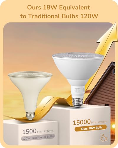 PAR38 LED Flood Light Bulbs Outdoor Dimmable 3000K 1800LM 4 Pack (4 Count)