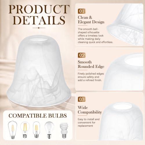 6 Pcs White Alabaster Bell Shaped Glass Lamp Shade Replacement (6 Count)