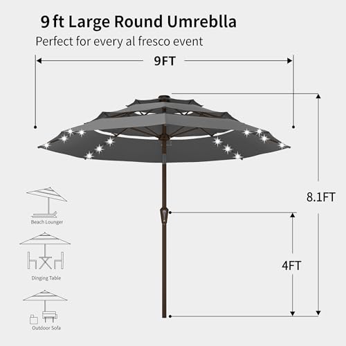 9ft 3 Tier Patio Umbrella with Solar Lights