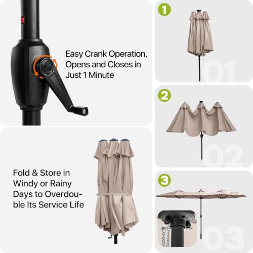 REE SOLDIER 13ft Double Sided Patio Umbrella with Solar Lights