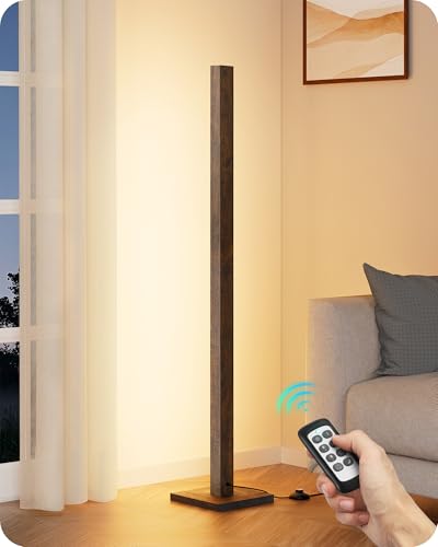 48.43" Wooden LED Corner Floor Lamp with Remote