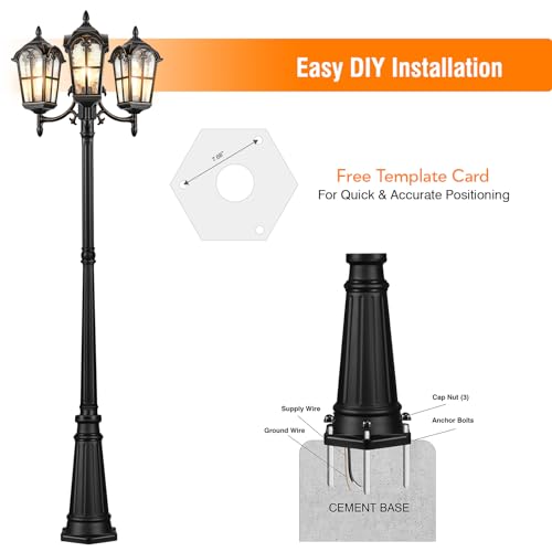 Black Outdoor Post Light with 3