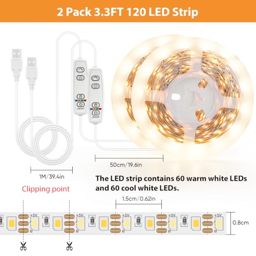 3.3FT Tunable White LED Strip Lights 2Pack (Warm White&Cool White / 3.3 FT 2 Pack)