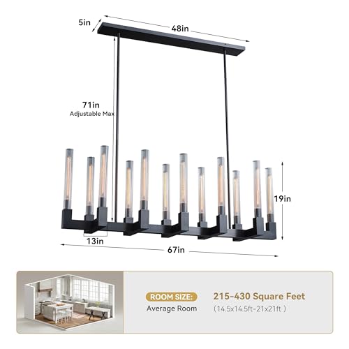 67 Inch Black Candle Rectangular Chandelier