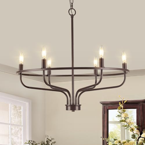 6 Light Farmhouse Oil Rubbed Bronze Chandelier Dining Room Light Fixture Metal Candle Chandeliers for Bedroom Hanging Lighting for Kitchen Living Room Entryway Foyer