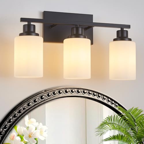 3 Light Black Bathroom Light Fixture Over Mirror