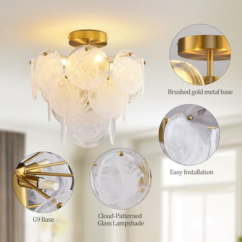 4 Lights Gold Glass Ceiling Light Fixture