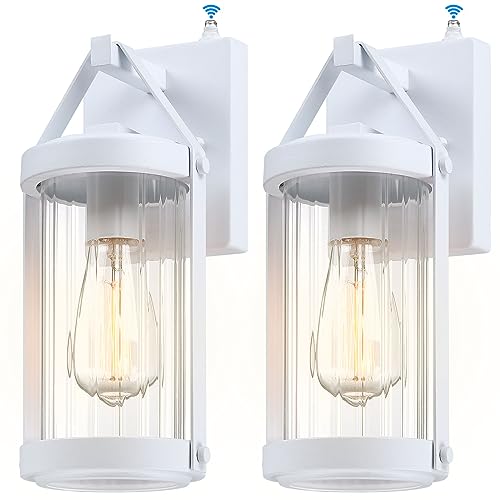 2 Pack Dusk to Dawn Sensor White Outdoor Wall Sconce Lightings (2 Count)