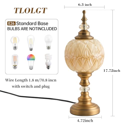 Vintage White Table Lamp Fixture with E26 Bulb Glass Lampshade Desk Lamp with Plug Switch for Bedroom Living Room Dressing Room