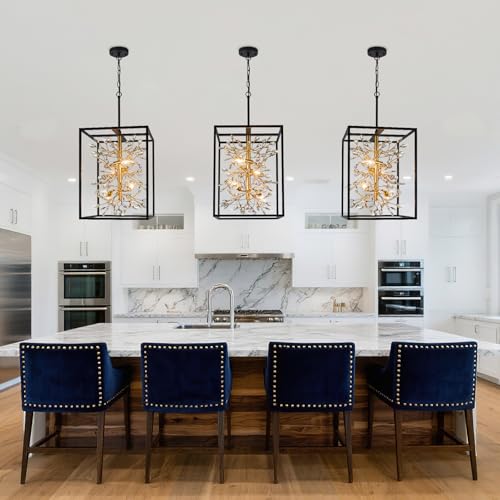 Modern Black and Gold Crystal Chandelier for Foyer Entryway
