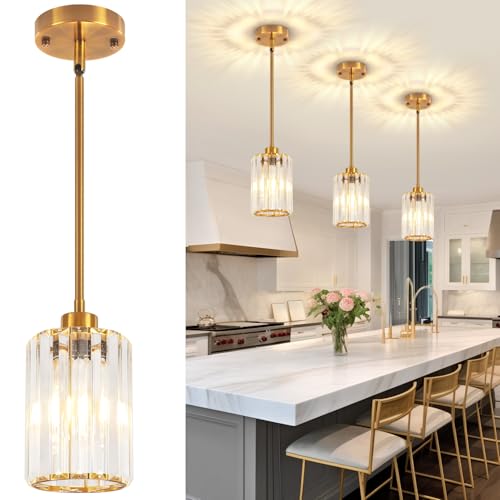 3 Pack Brushed Gold Pendant Lights Kitchen Island Crystal Mini Chandelier (3 Count)