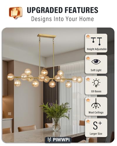 55" Long Brass Gold Chandeliers for Dining Room Kitchen Island