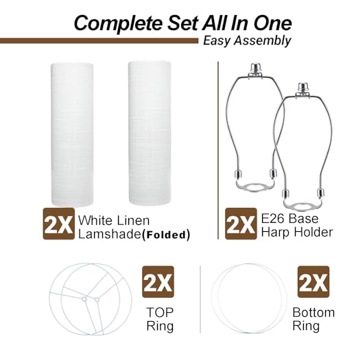 White 13" Drum Lamp Shades Set of 2 with Harps (2 Count)