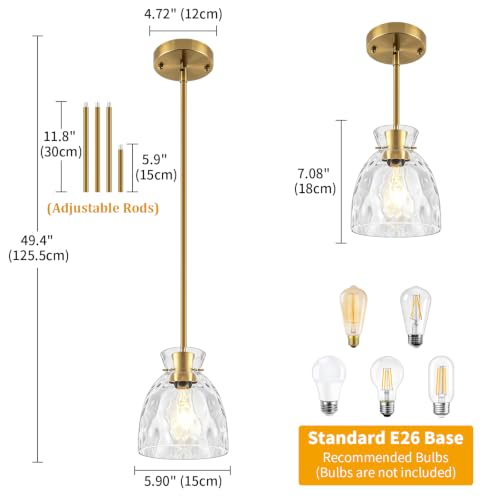 Modern Brushed Gold Pendant Lights Kitchen Island 2 Pack 5.9" Hanging Light