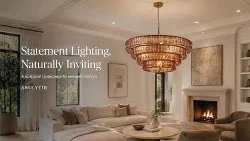 40 Inch Modern Round Amber Crystal Glass Chandelier
